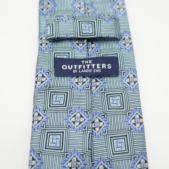 Land's End The Outfitters Light Blue Seafoam Green Woven Long Skinny Silk Tie - Picture 3 of 7